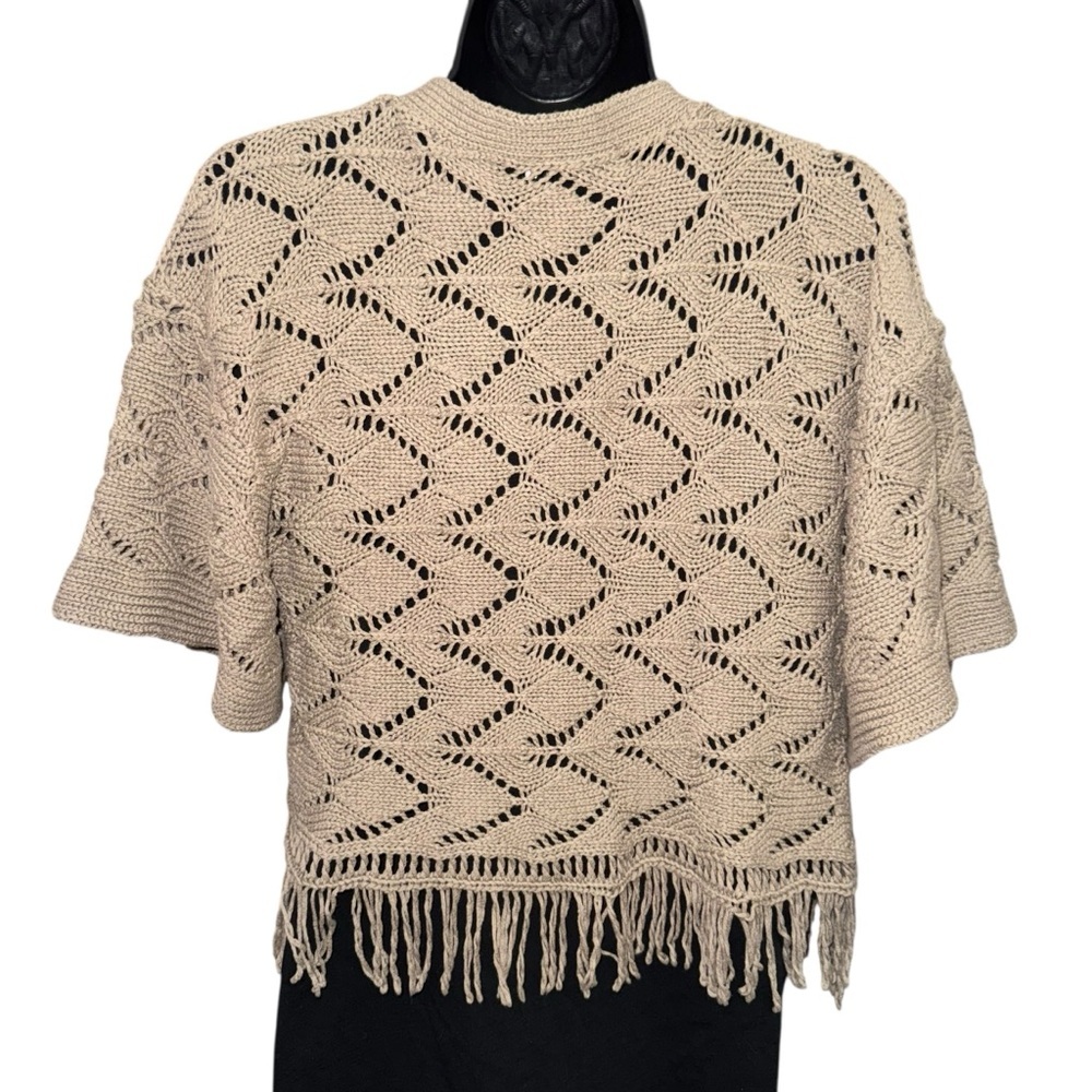 American Rag Open Knit Fringe Cardigan Sweater Cotton Blend Women’s Medium - Picture 3 of 6